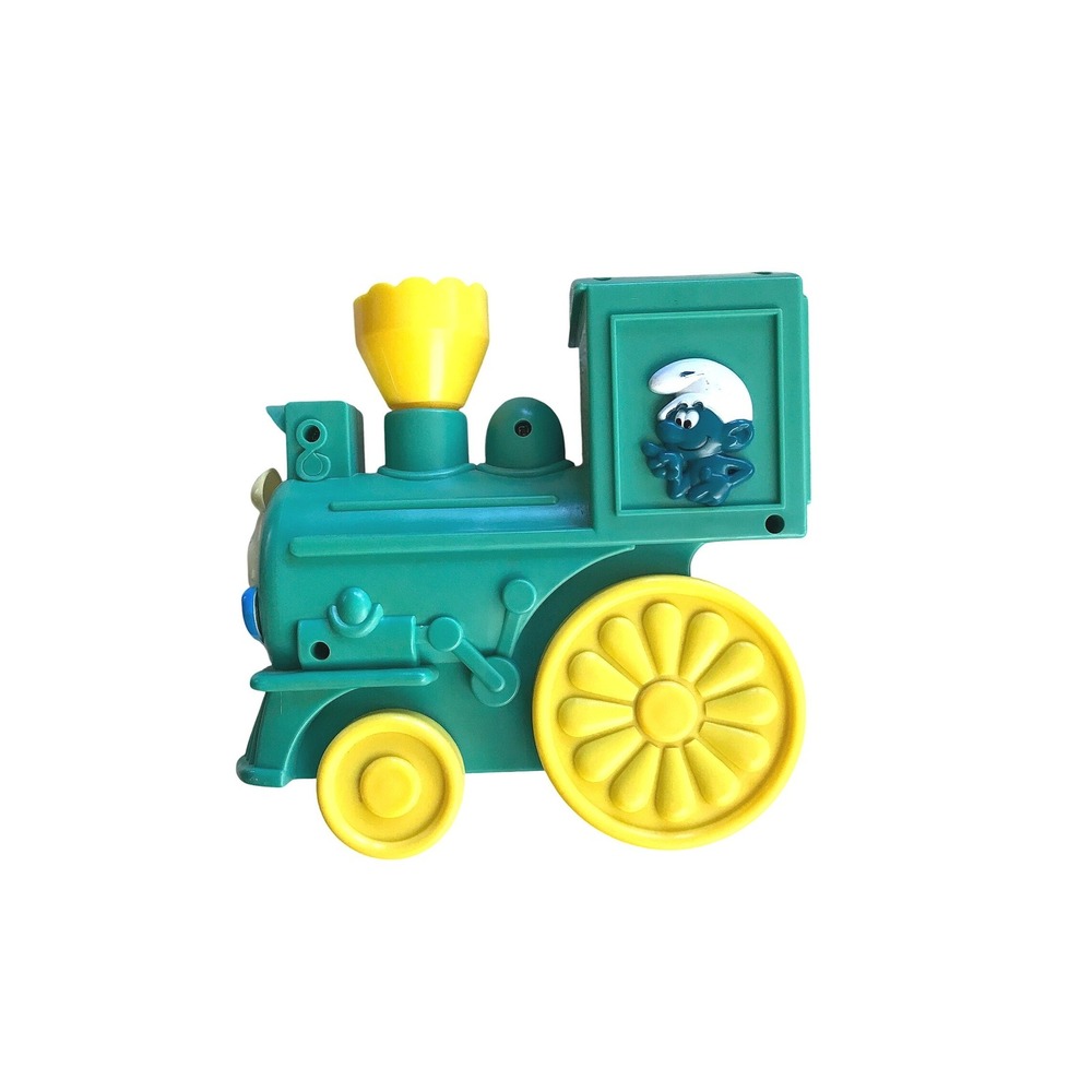 Vintage 1982 Smurfs Toy Train Engine Durham Industries Peyo Green Yellow Plastic